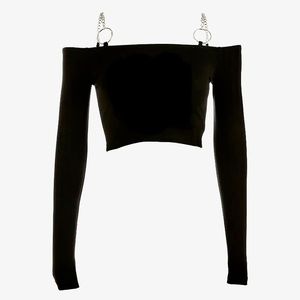 Y2K black cropped long sleeve top with chains